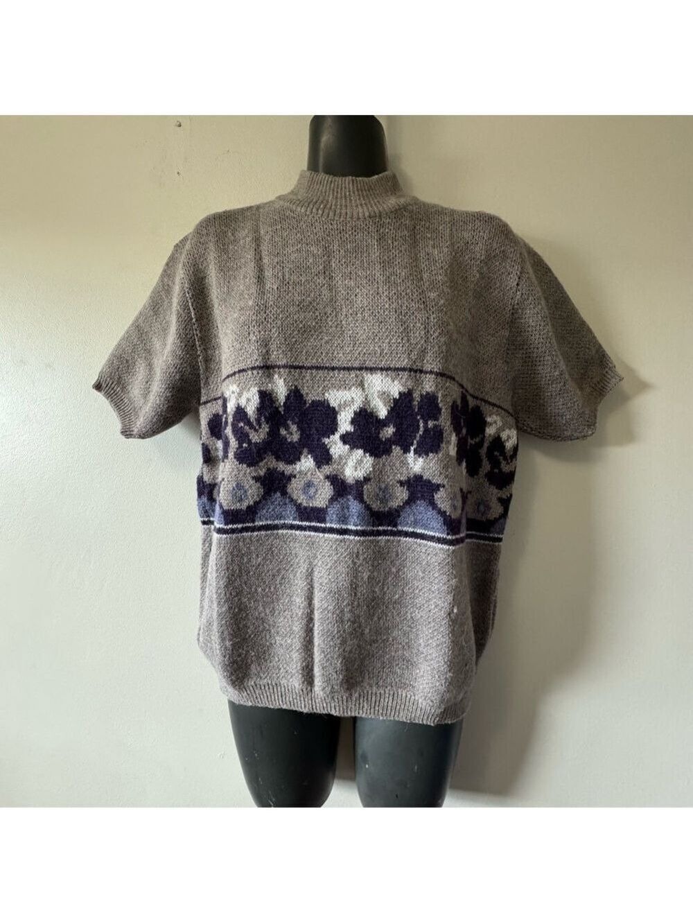 Vintage x Camela Heather Gray and Blue Knit Crew Neck Sweater, wool. Medium